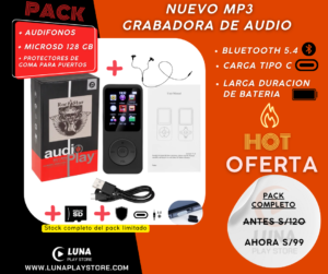 Pack  Mp3 Bluetooh Carga tipo C+ 128 Gb + Protectores (Solo Perú)